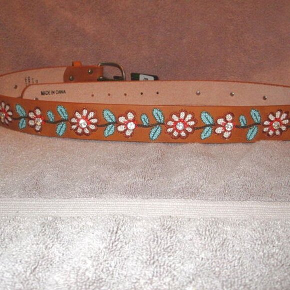 Angel Ranch Western Belt Womens Size XL Rhinestone Cowgirl Leather Embroidered - Picture 1 of 11